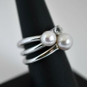 Sterling Silver White Topaz/White Pearl Ring